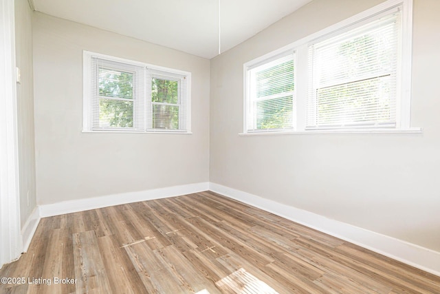 unfurnished room featuring plenty of natural light and wood-type flooring