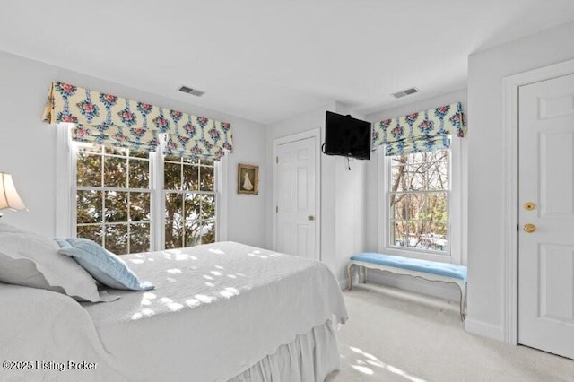 bedroom featuring visible vents and carpet flooring