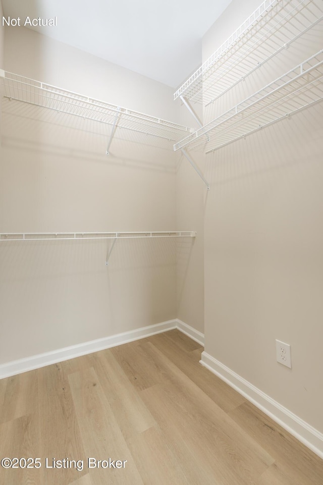 walk in closet with wood finished floors