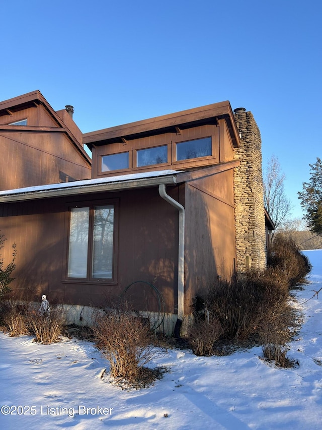 view of snow covered exterior