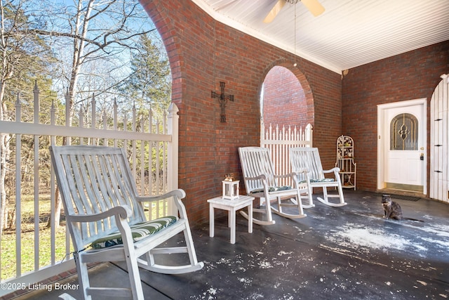 view of patio / terrace featuring covered porch and ceiling fan