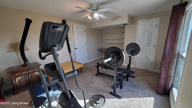 exercise area featuring ceiling fan