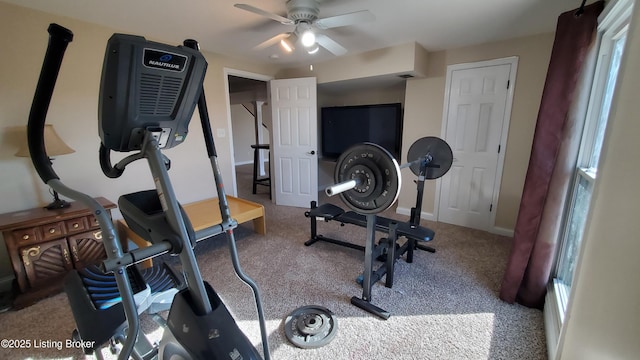 exercise area with ceiling fan