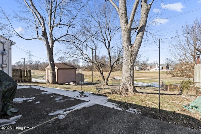 view of yard with a shed