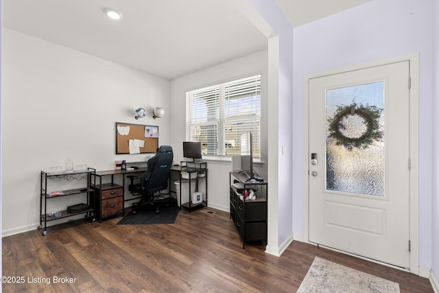 office area featuring dark hardwood / wood-style flooring