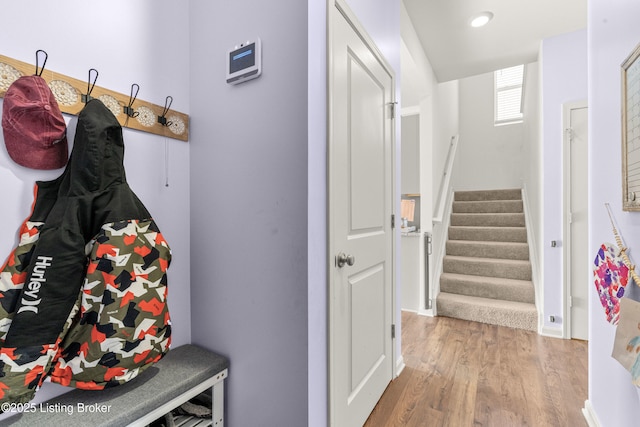 mudroom with wood-type flooring