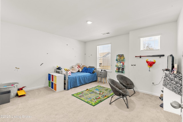 carpeted bedroom with multiple windows