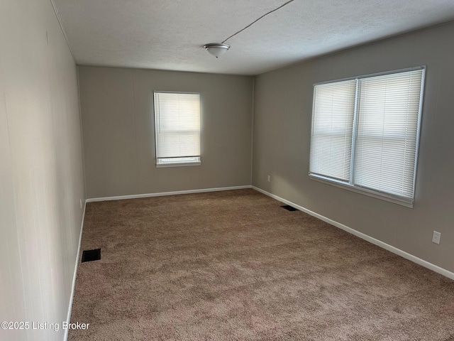 spare room with carpet and a textured ceiling