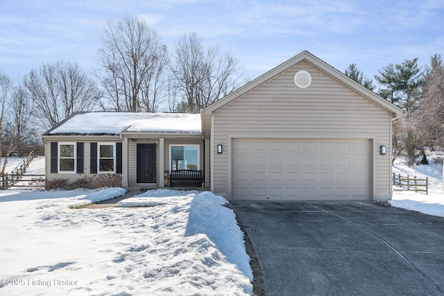 single story home with a garage