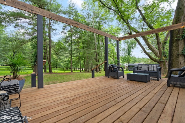 wooden deck featuring outdoor lounge area