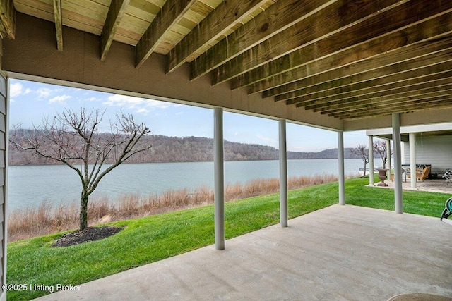 view of patio / terrace with a water view