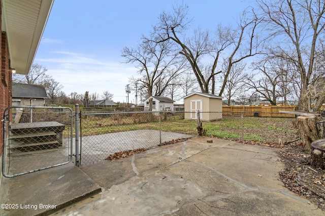 view of patio / terrace with a storage shed