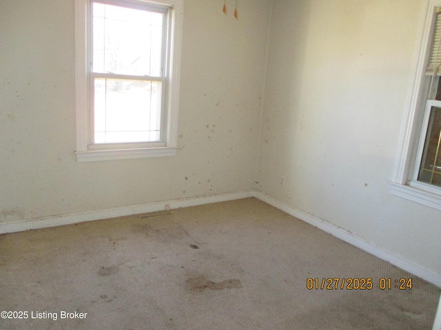 empty room featuring a healthy amount of sunlight and carpet