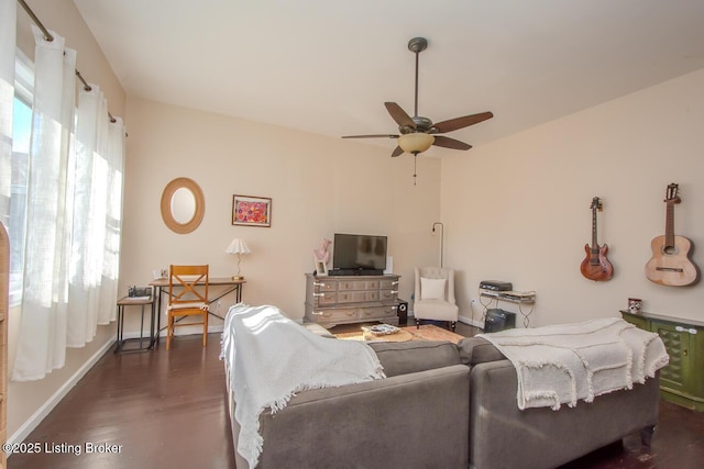 living room with ceiling fan