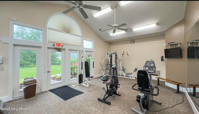 exercise area with high vaulted ceiling