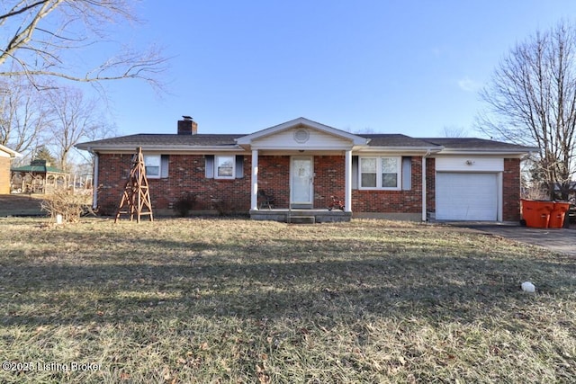 single story home featuring a garage and a front lawn