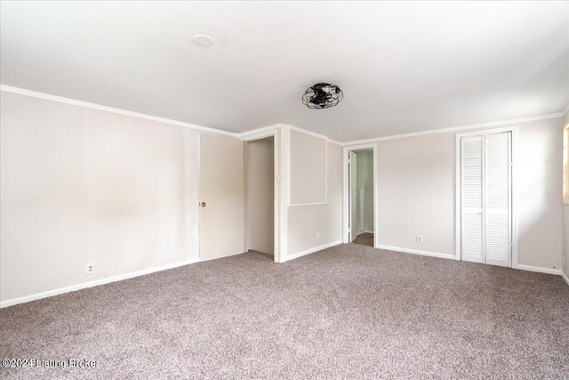 interior space featuring crown molding and carpet floors