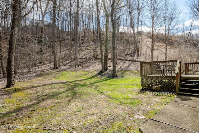 view of yard featuring a wooden deck