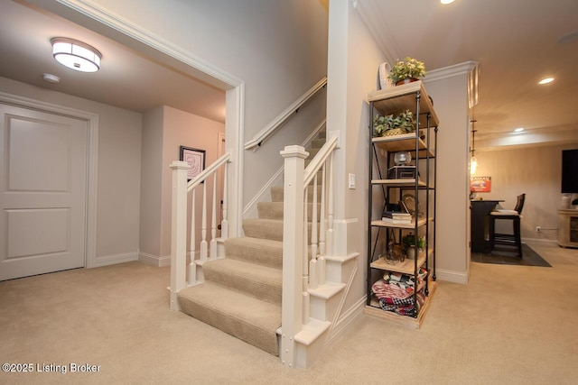 stairway with carpet floors