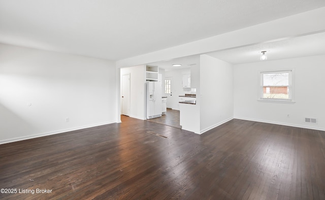 unfurnished living room featuring dark hardwood / wood-style floors