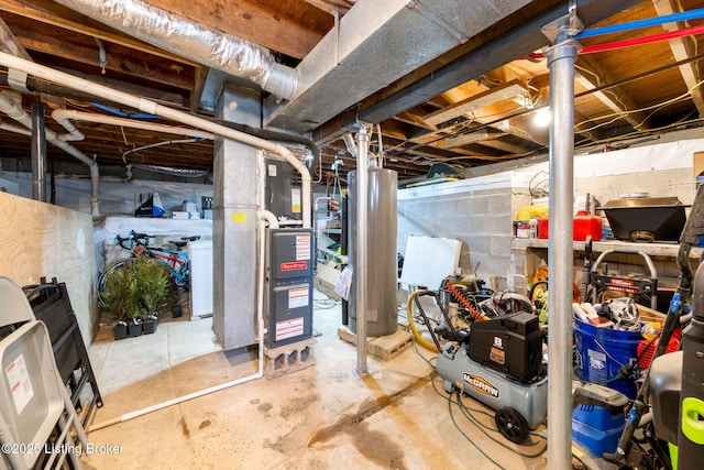 basement featuring water heater