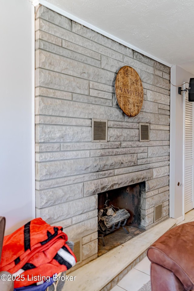 interior details featuring a fireplace