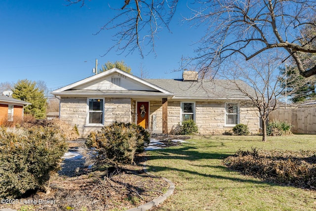 ranch-style house with a front lawn