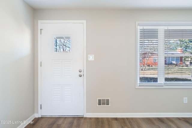 foyer entrance with plenty of natural light and dark hardwood / wood-style floors