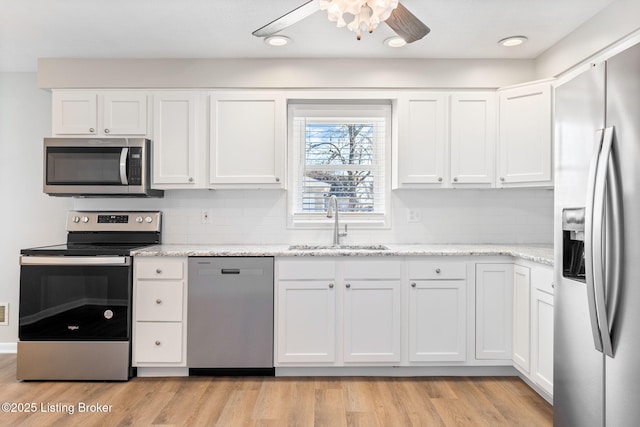 kitchen featuring white cabinetry, sink, tasteful backsplash, and appliances with stainless steel finishes