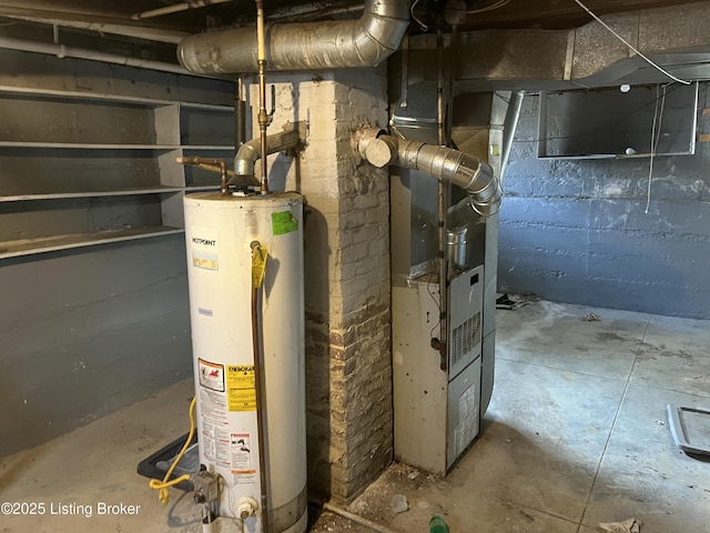 utility room featuring water heater and heating unit