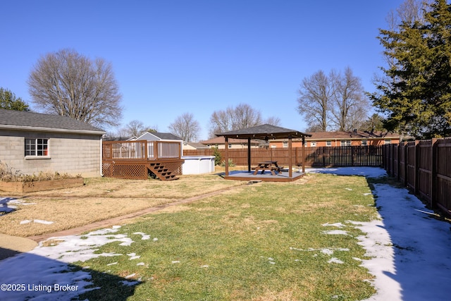 view of yard featuring a gazebo and a deck