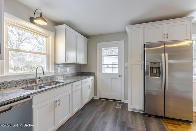 kitchen featuring sink, plenty of natural light, white cabinets, and appliances with stainless steel finishes