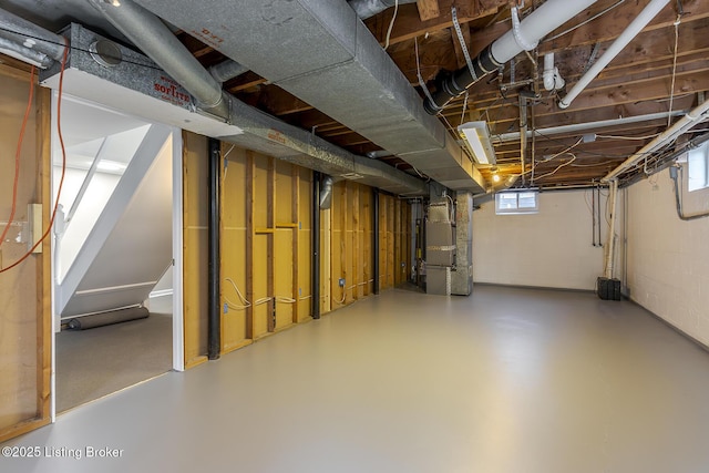 basement with heating unit