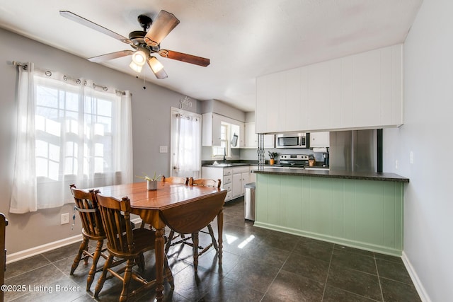 dining area with ceiling fan