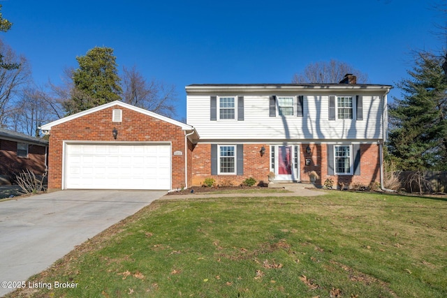 view of front of house featuring a garage and a front lawn