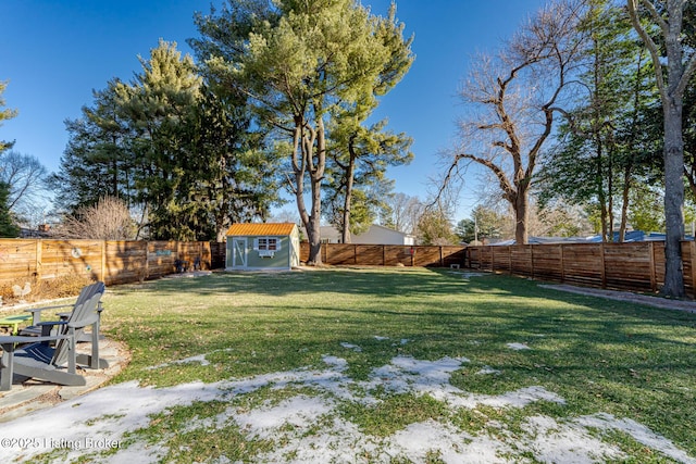 view of yard featuring a shed