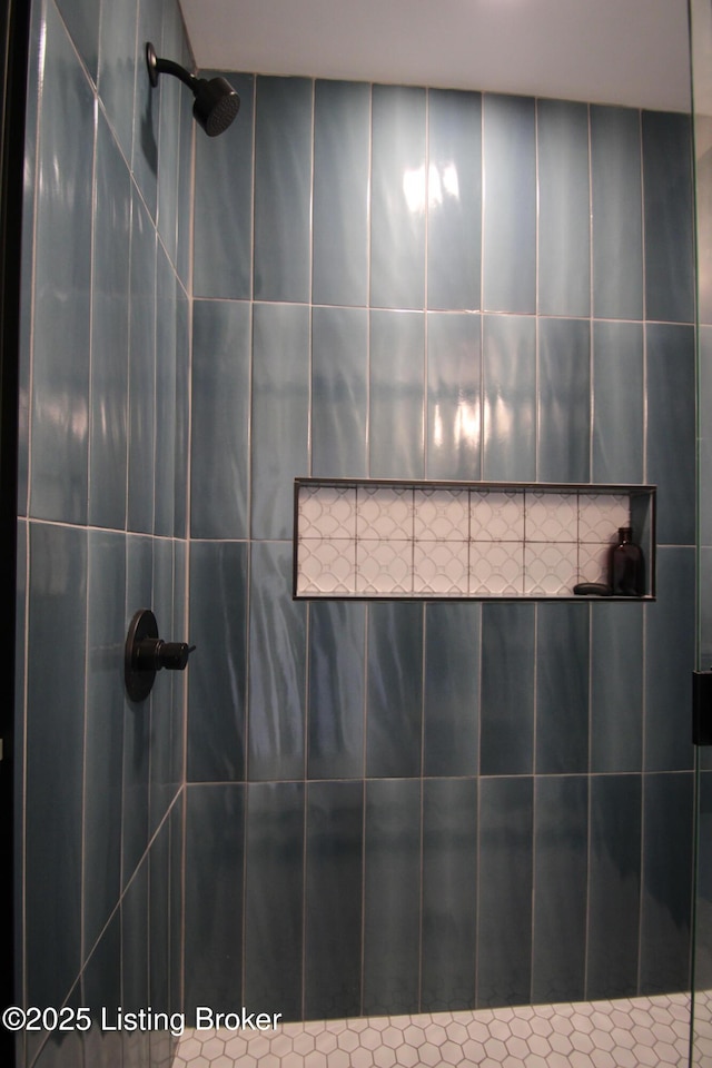 interior details featuring tiled shower