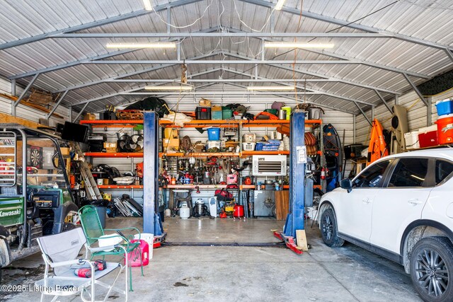 garage featuring a workshop area