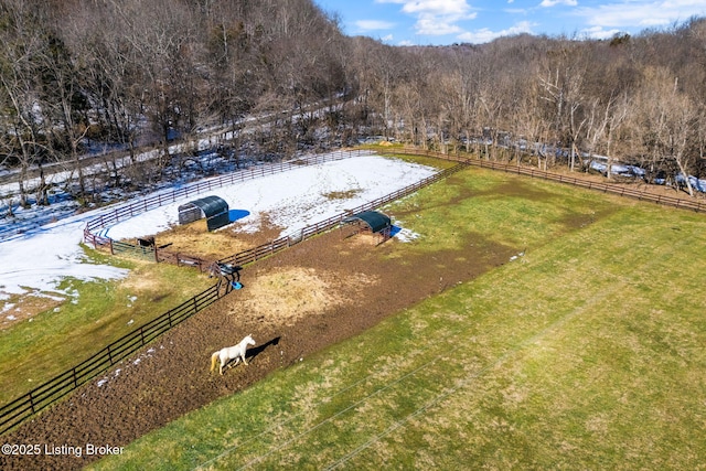 drone / aerial view with a rural view