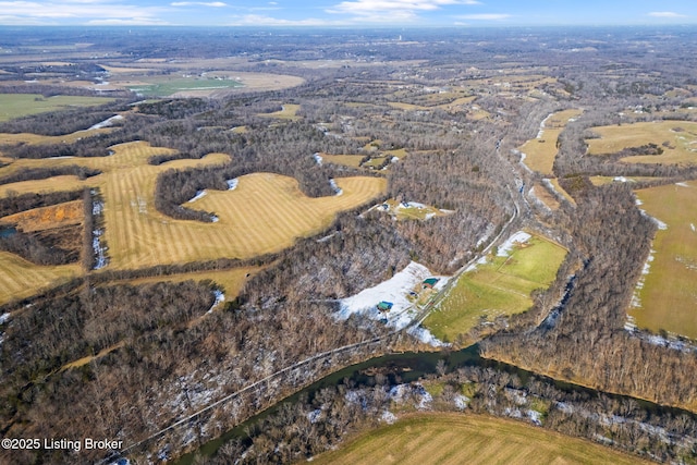 birds eye view of property featuring a rural view