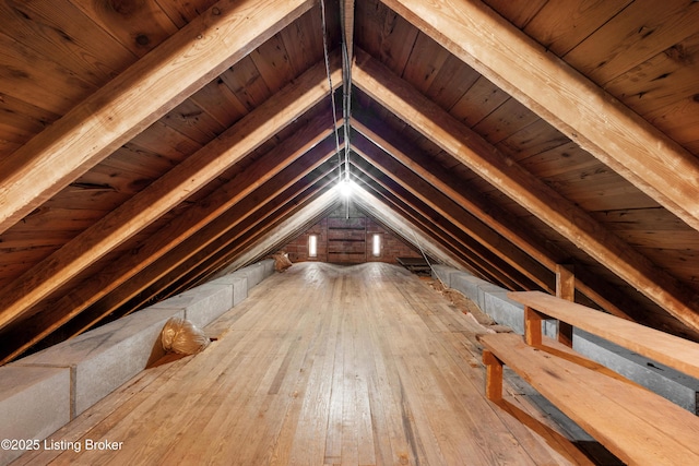 view of unfinished attic