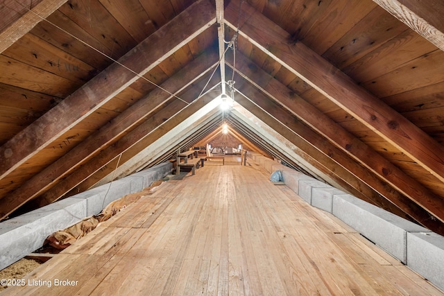 view of unfinished attic