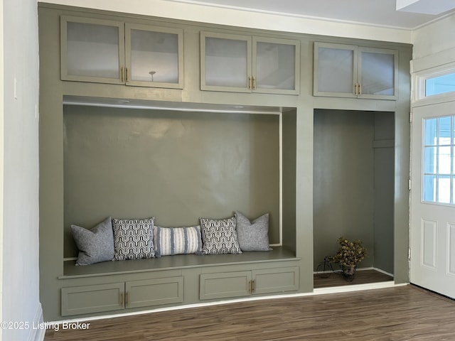 mudroom with dark wood-type flooring