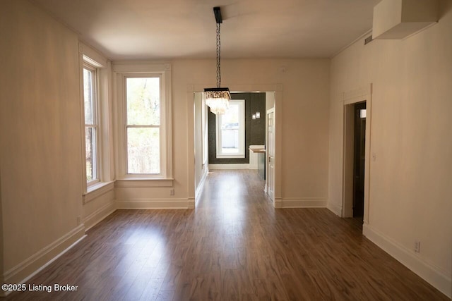 unfurnished dining area featuring dark wood-type flooring