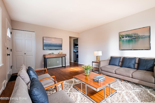 living room with dark wood-type flooring