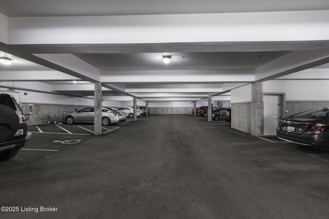 parking deck with a wainscoted wall