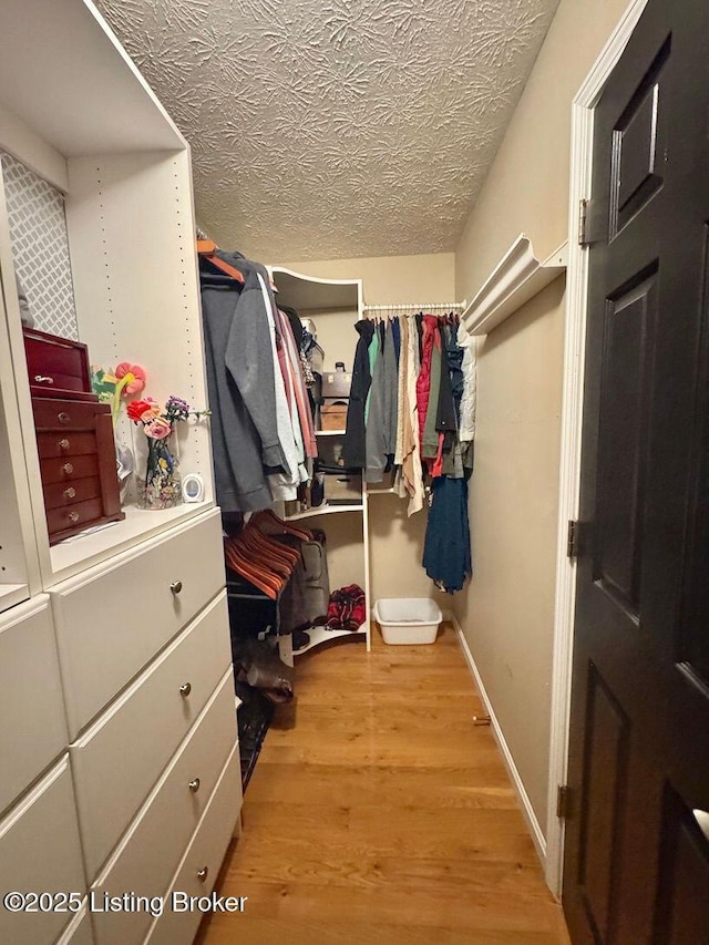 spacious closet featuring light hardwood / wood-style floors