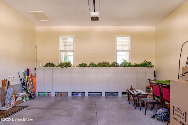 garage with a garage door opener