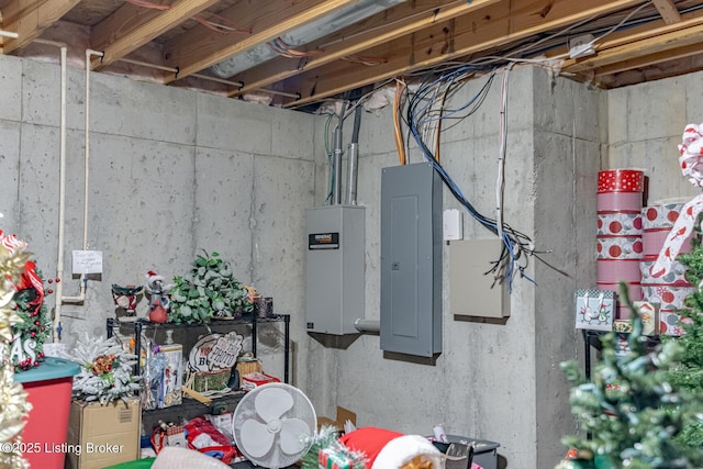 basement featuring electric panel