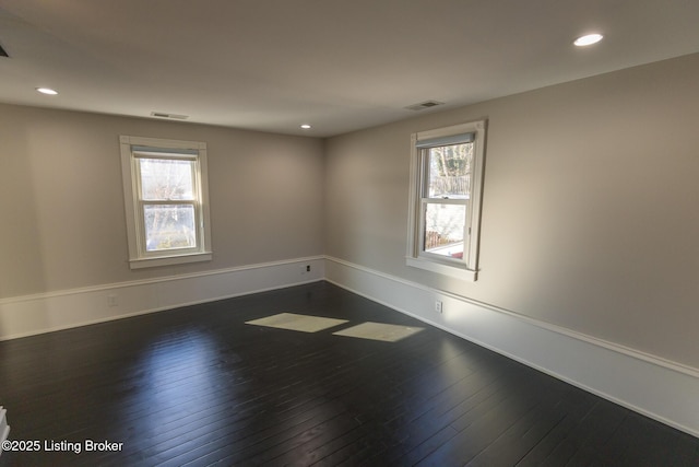 spare room featuring dark wood-type flooring and a wealth of natural light